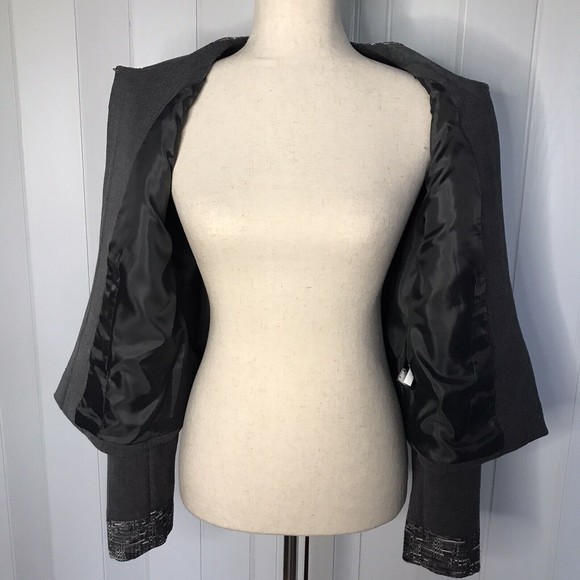Tahari Arthur S. Levine Size‎ 8 Gray w/ Gray Multi Trim Jacket Long Sleeve - Picture 10 of 13